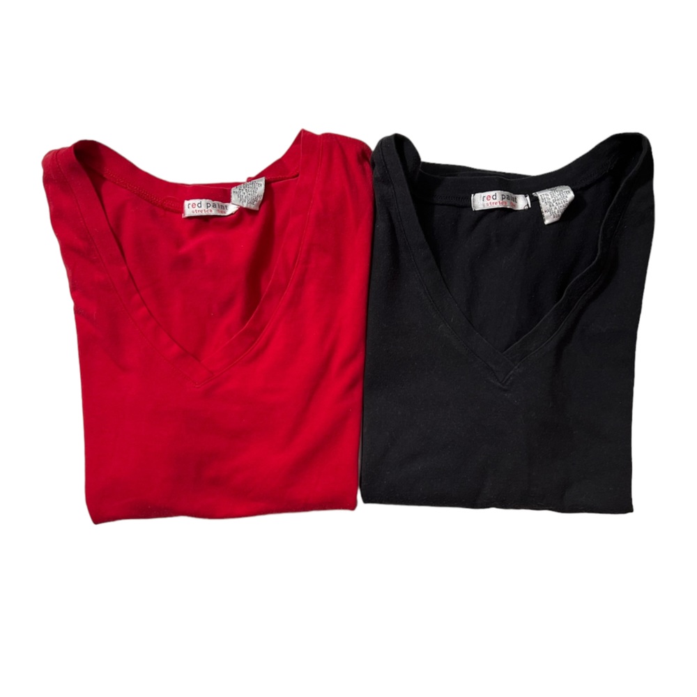 2 Red Paint Shirt Sleeve T Shirts Red & Black Large